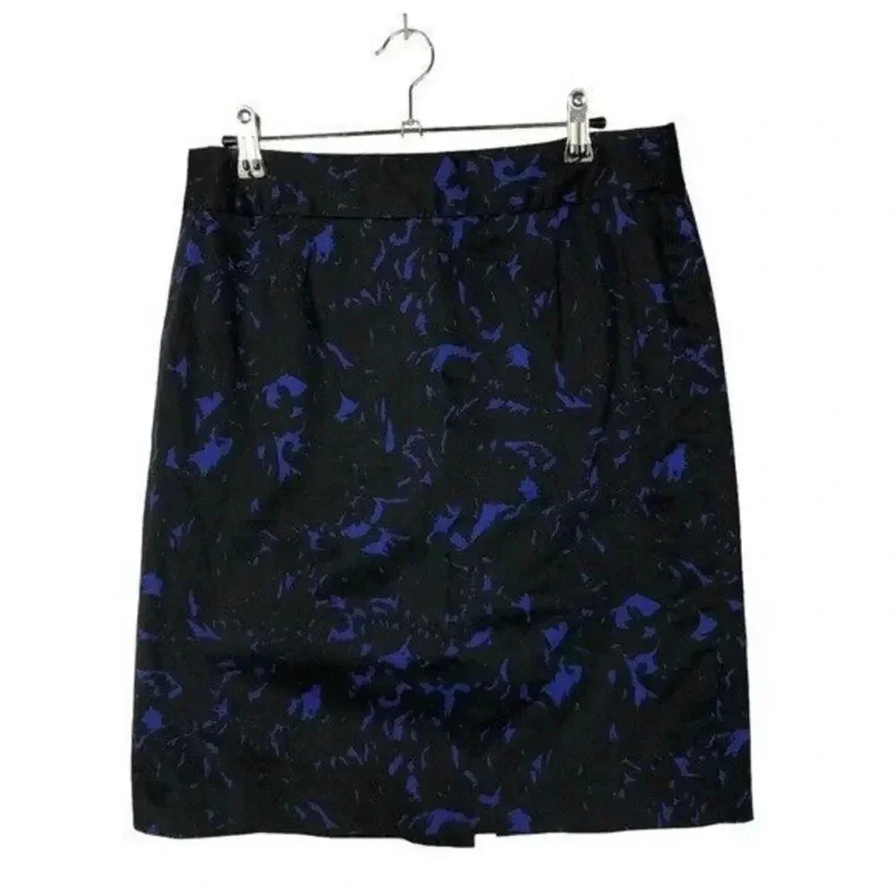 J. Crew Black & Blue Printed Knee Length Pencil Skirt 8